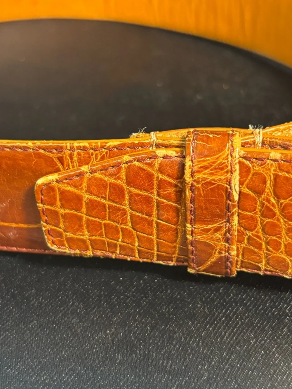 Vintage Rare Patricia Von Musulin Alligator Belt w/Bakelite? Buckle 36”x1.5”